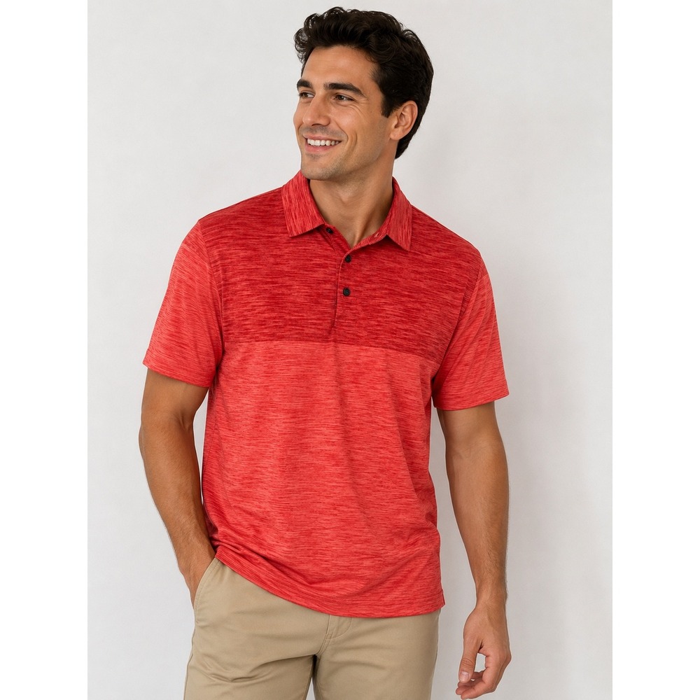 Nicklaus Mens Red Coral Orange StayDri Space Dye Golf Polo Shirt Size L Dri-Fit